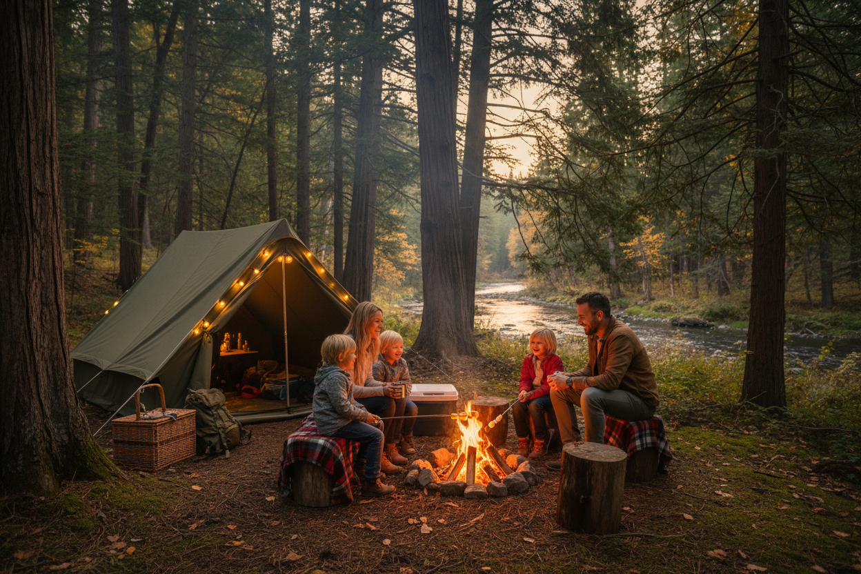 Eine Familie beim campen